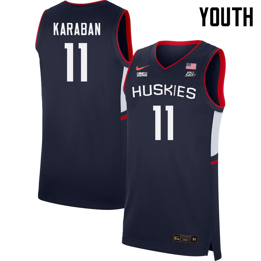 Youth #11 Alex Karaban Uconn Huskies College 2022-23 Basketball Stitched Jerseys Sale-Navy - Click Image to Close